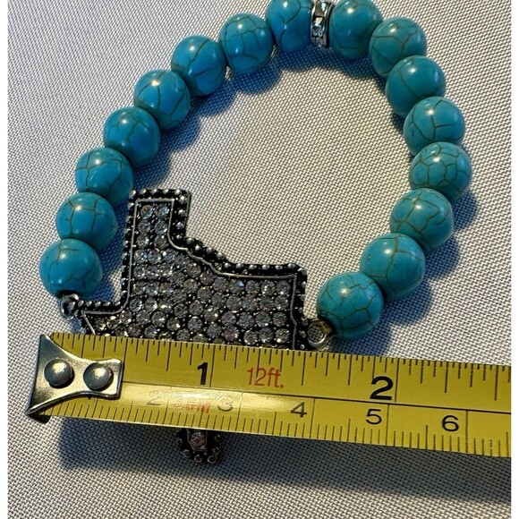 Turquoise Beaded Stretch Bracelet With Rhinestone Texas State Pendant - Picture 5 of 7